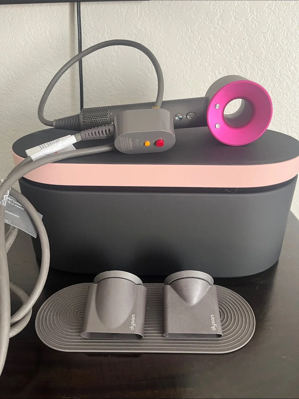 Dyson Hair Dryer in Charcoal Gray with Pink Accent